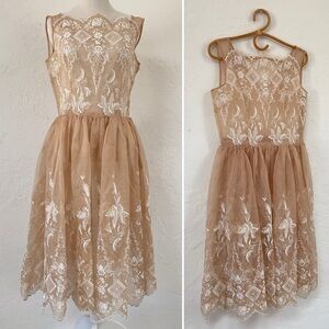 1950s Sheer Organza Fit & Flare Midi Party Cocktail Dress